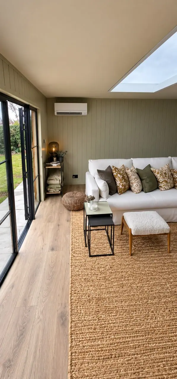 Completed interior showing rooflight and air conditioning