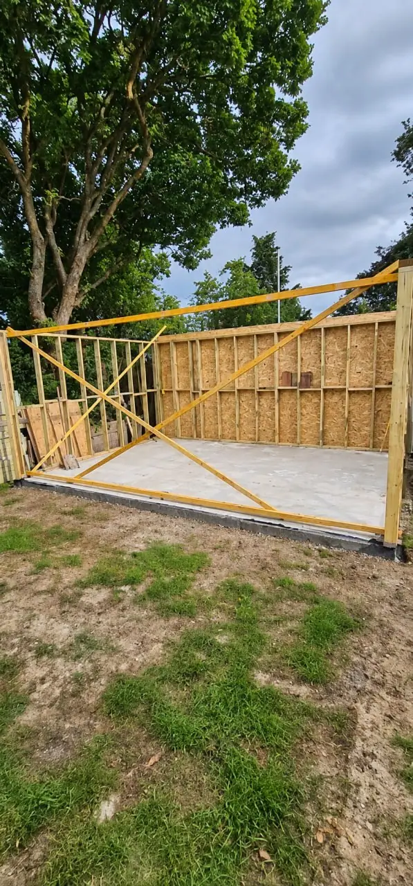 Timber wall frame built on the prepared concrete base