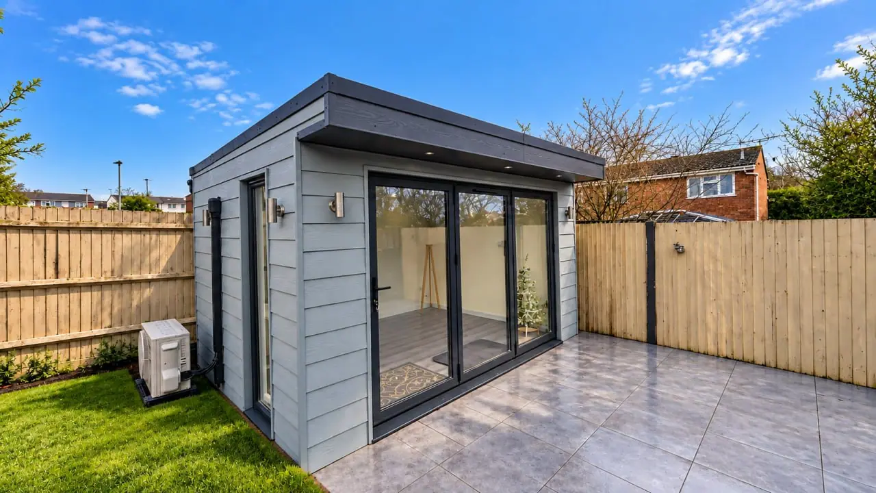 Pale garden office
