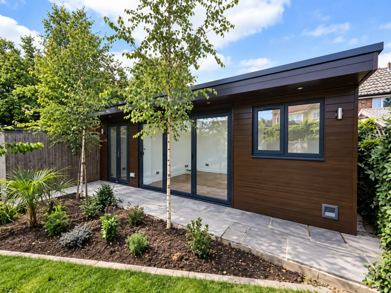 Modern dark garden building