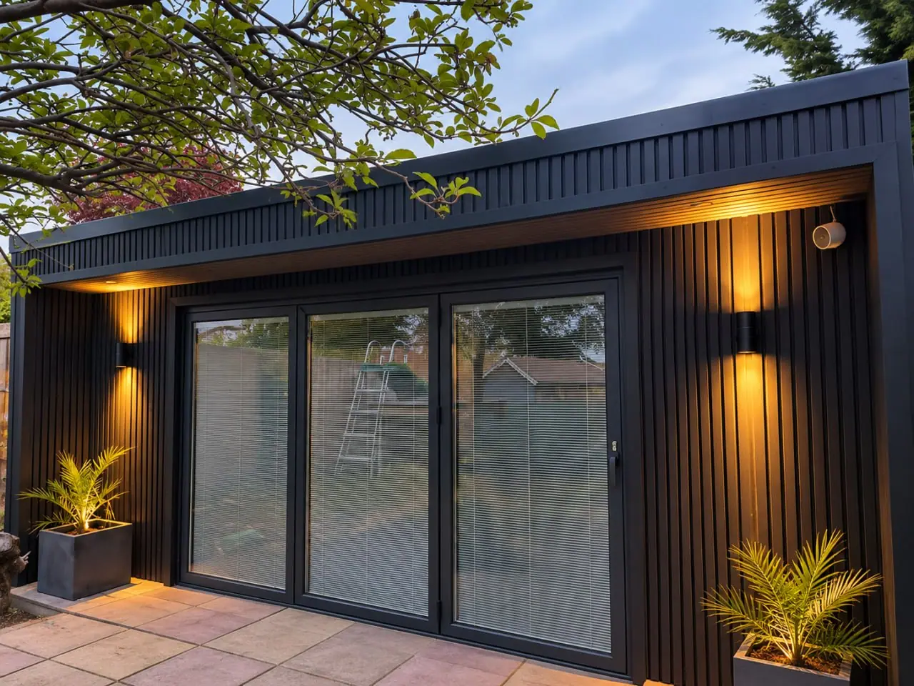 Dark-clad garden room